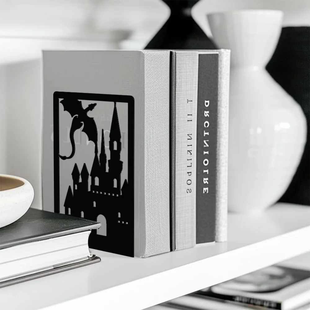 Metal Bookends for Shelves Room Decorative Creative Heavy Duty Study Bookends Stoppers Holder Stand for Desk Shelf 4.7"x3.5"x7