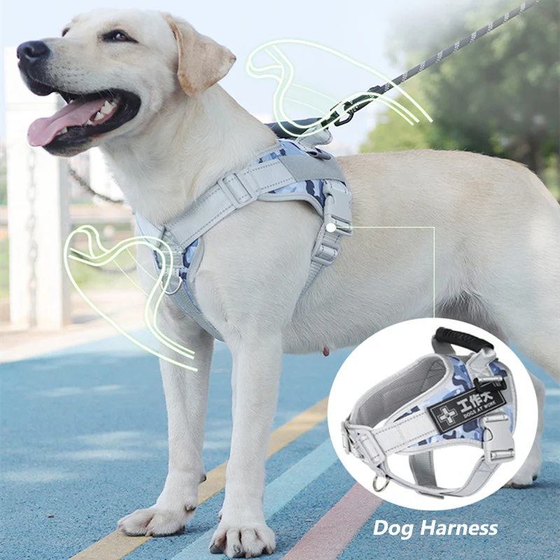 

Large Medium Dog Leash Harness No Pull Breathable Dogs Training Harness Collar Night Reflective Husky Vest Harness Pet Supplies