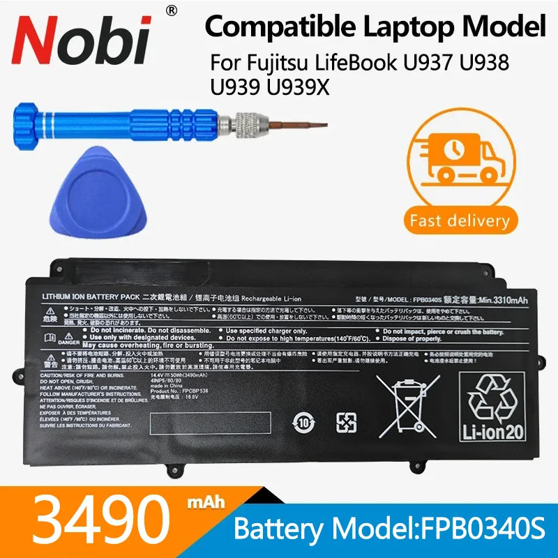

Аккумулятор NOBI 14,4 В, 50 Вт/ч, 3490 мАч, FPB0340S, FPCBP536, подходит для ноутбука Fujitsu LifeBook U937, U938, U939, U939X