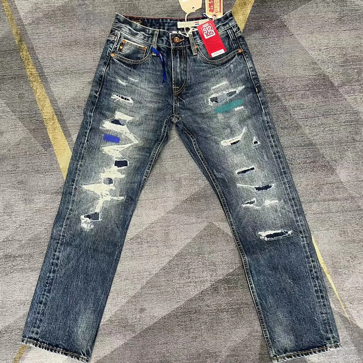 

Джинсы Y2k мужские прямые винтажные, повседневные рваные штаны из 100% хлопка, с вырезами, 15 унций