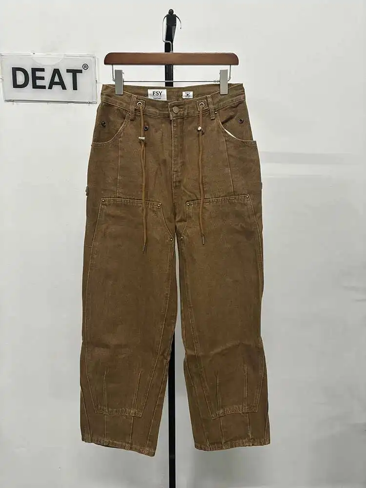 Description Picture 5 of itemDEAT Women's Fashion Solid Color Loose Patchwork Causal Long Pants Pockets Drawstring Trousers Female 2025 Winter New 11A01801