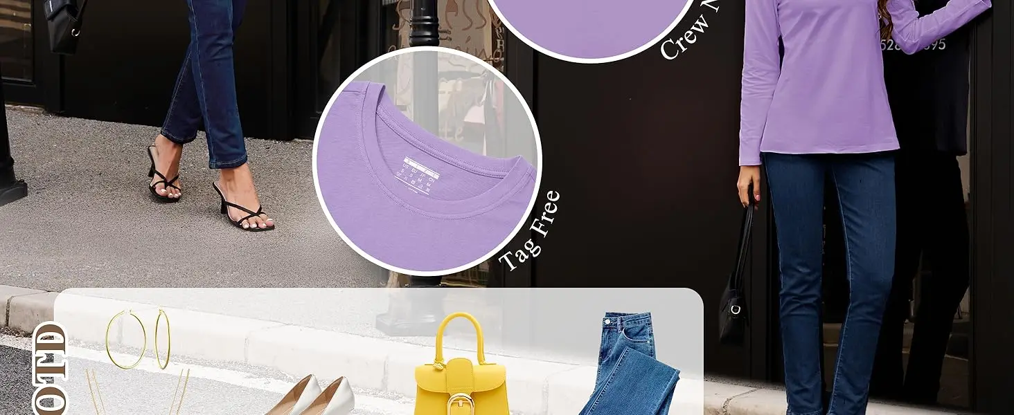 EKLENTSON Langarm-T-Shirt für Damen, Baumwolle, Rundhalsausschnitt, weich, dehnbar, atmungsaktiv, Basic-T-Shirt, lässig, bequem, einfarbig – Detail 11