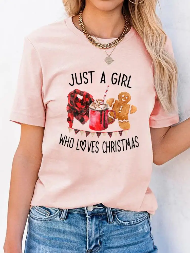

Lovely Letter Style Trend Tee Clothes Top Print T Shirt Christmas Women New Year Short Sleeve Fashion Basic Graphic T-shirts