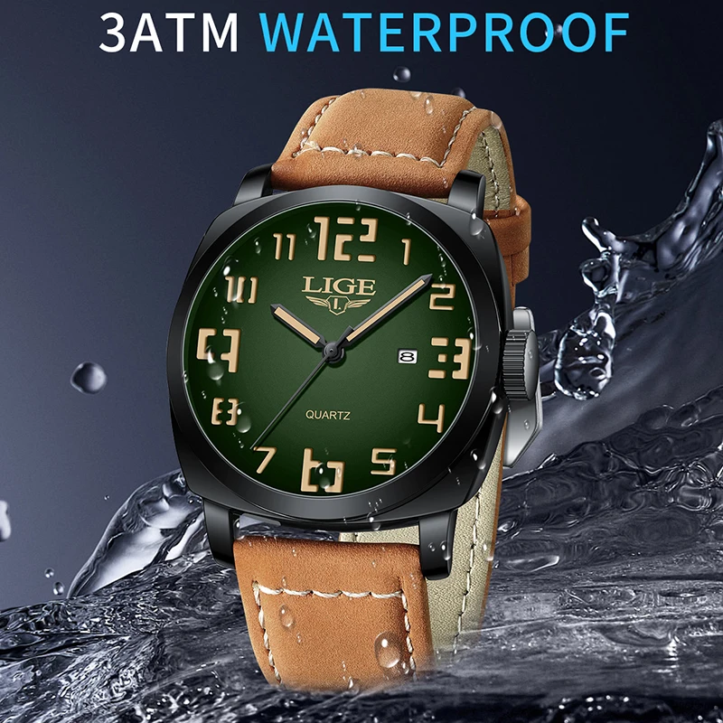 LIGE Waterproof Watches For Men Military Sports Men's Quartz Wristwatch Original Brand Luxury Leather Chronograph Montre Homme