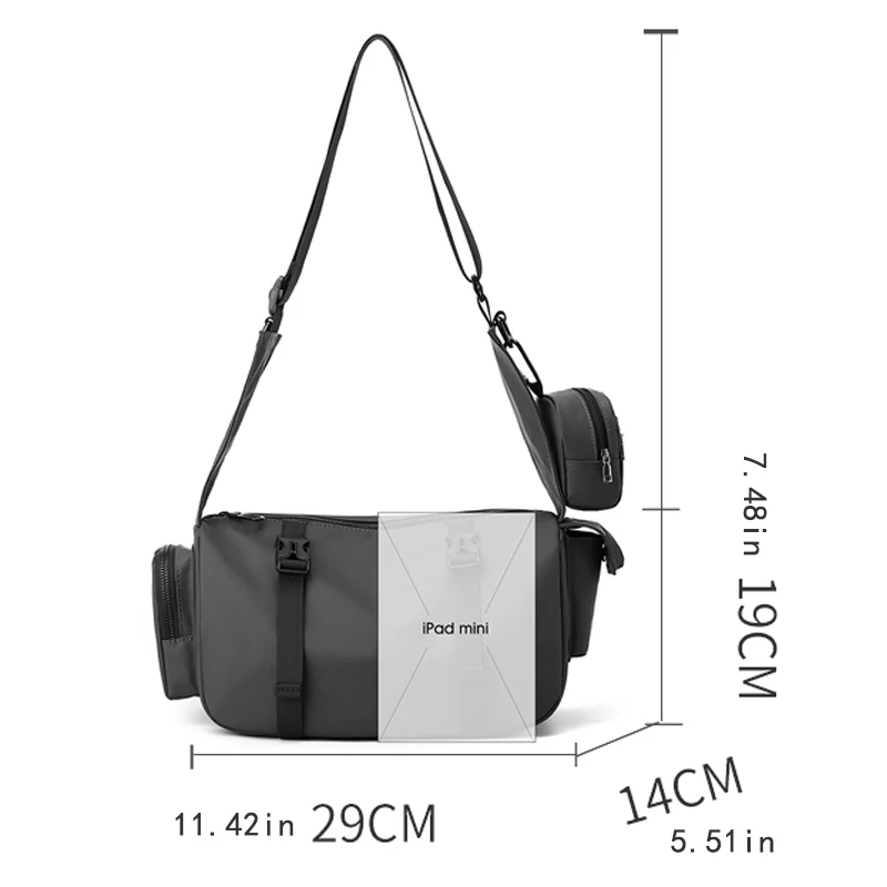 Men's Black Shoulder Bag - Zipper Shoulder Bag, Messenger Bag, small shoulder bag