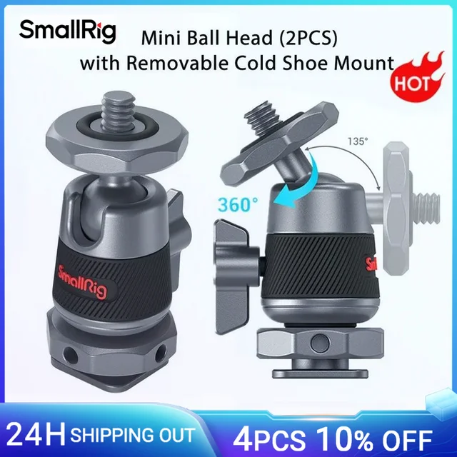 SmallRig 미니 볼 헤드 탈착식 콜드 슈 마운트, 카메라/마이크/모니터/LED 비디오 라이트 360° 패닝 볼 헤드 소개