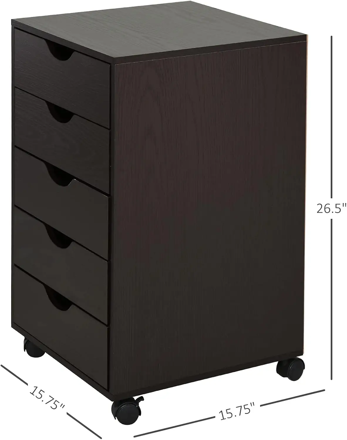 5 Drawer Home Office Storage Cabinet, Mobile Printer Stand with Nordic Minimalist Modern Style & Wheels, Brown