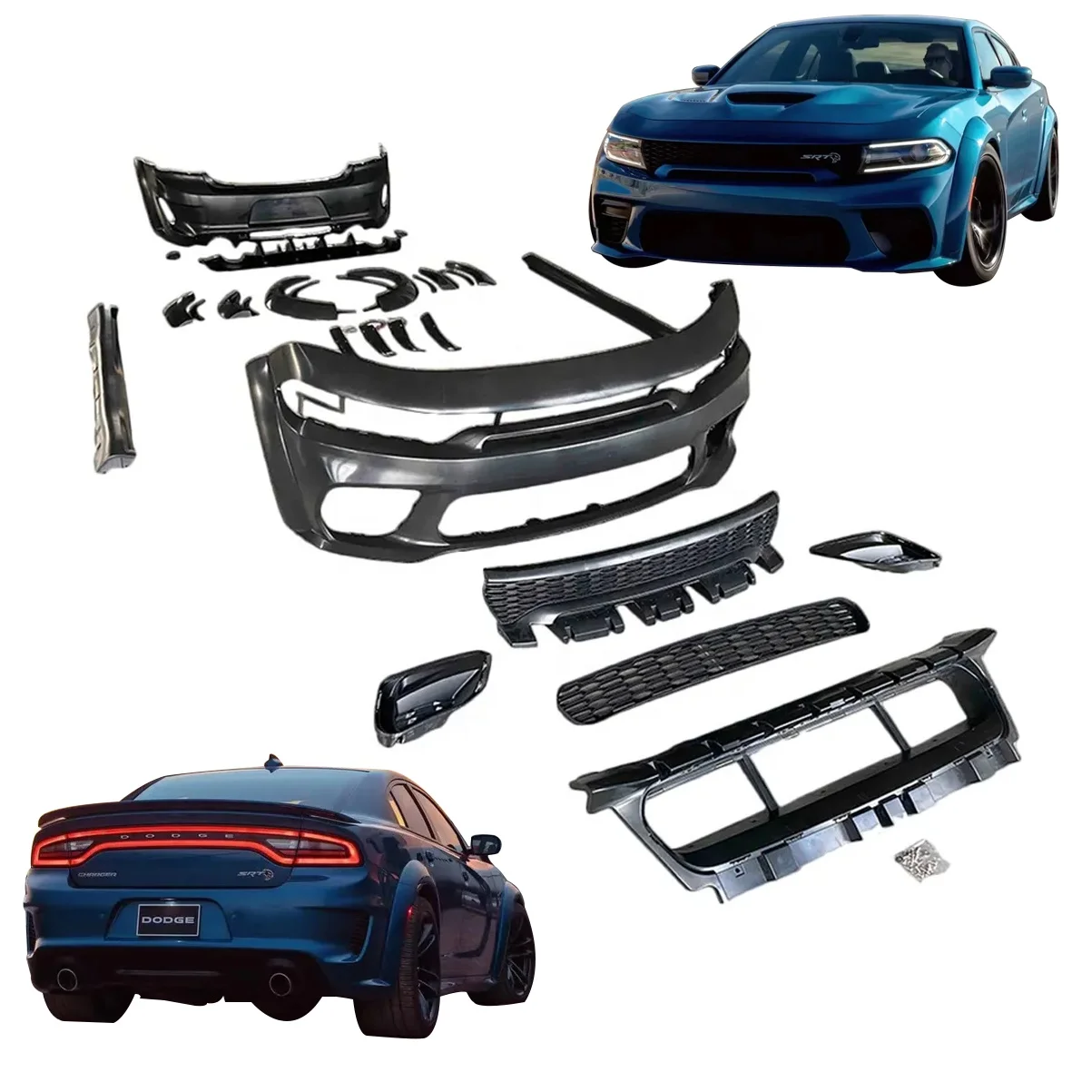 forB Front Bumper Rear Diffuser Side Skirt Spoilerface Kit Charger Hellcat Srt Style Body Kit Accessories 2015-2022