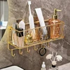Bathroom Shelf No Drill Wall-Mounted Golden Iron Toiletries Storage Rack With Hook For Shampoo Shower Gel Organizer Shower Shelf 3