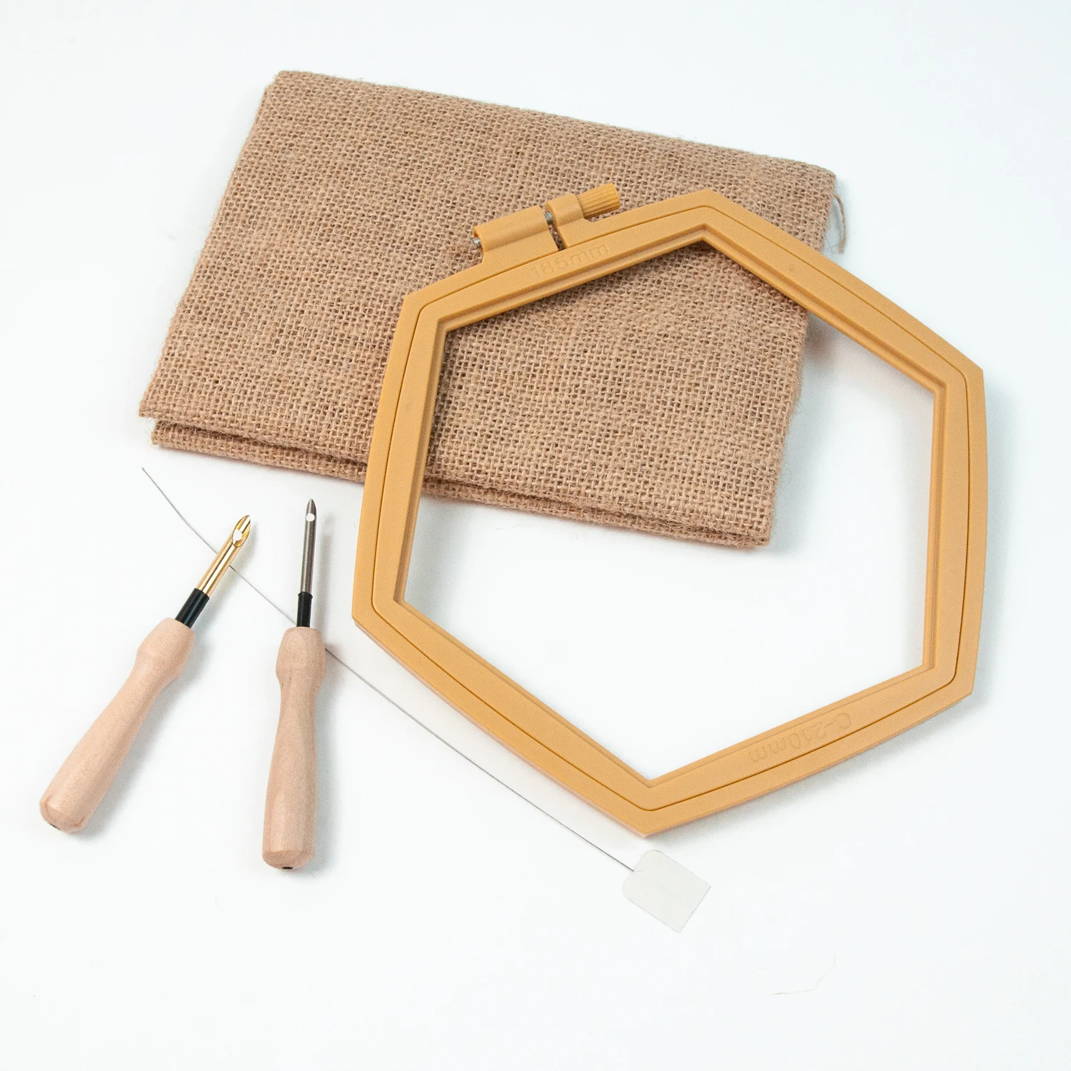 DIY Embroidery Punch Needle Kit With Hexagon Embroidery Hoops Plastic Cross Stitch Hoop And Monks Cloth Punch Needle