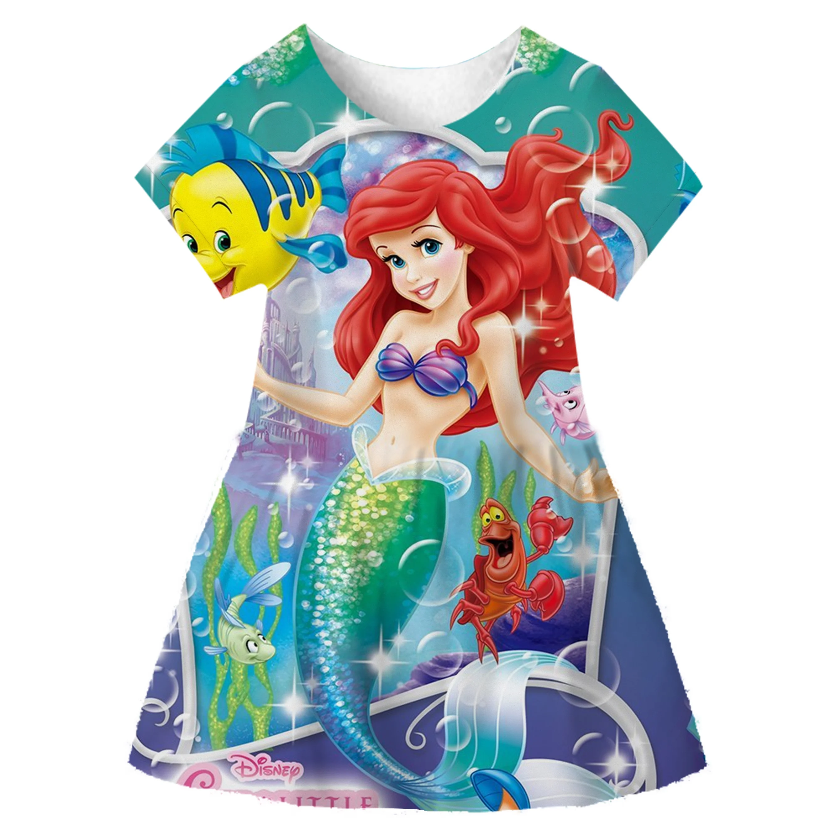 Robe princesse Disney pour filles, jupe à manches courtes, dessin animé,  Elsa, sirène, Ariel, vêtements d'été mignons, enfants, tout-petits, bébé -  AliExpress