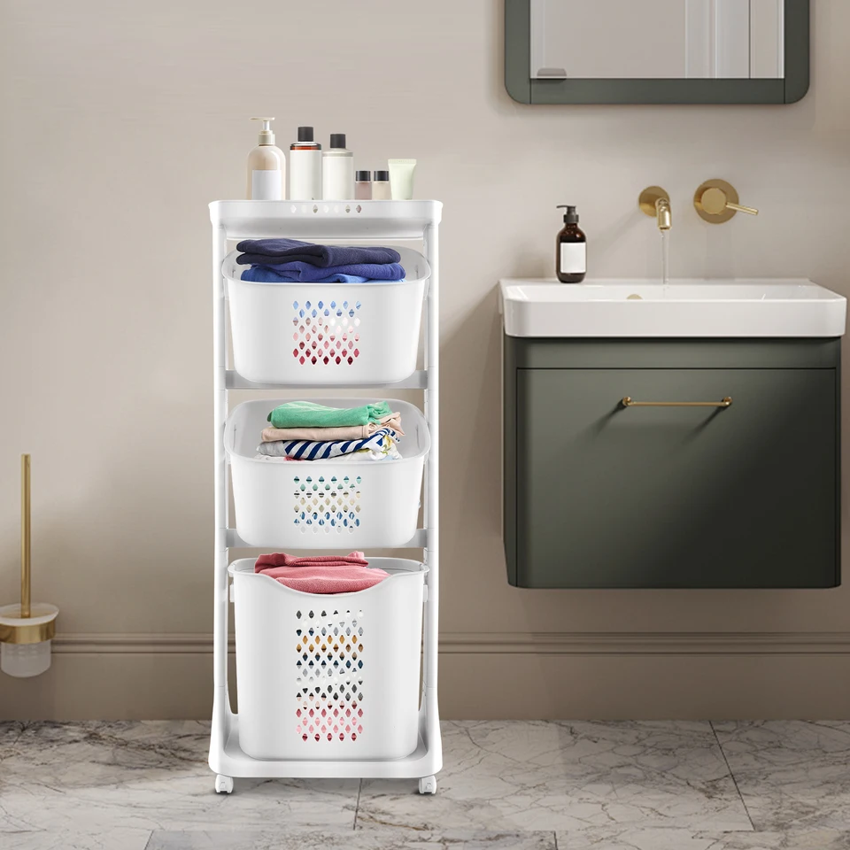3 Layer Rolling Laundry Basket for Home Organization