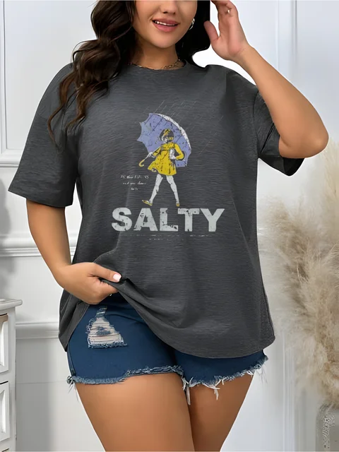 Salty Rainy Day Umbrella Women's Tee - Retro Humor Graphic, Casual Coastal Top 2