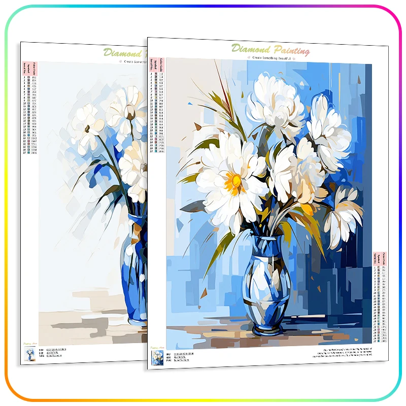 

RUOPOTY 5D Diamond Painting For Adults Accessories Full Square Drill Blue Vase White Flowers Personalized Gift Crafts Wall Decor