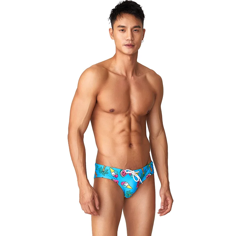 Summer men's swimming trunks, polyester digital printing, sassy fashion and sexy low-rise men's swimming trunks