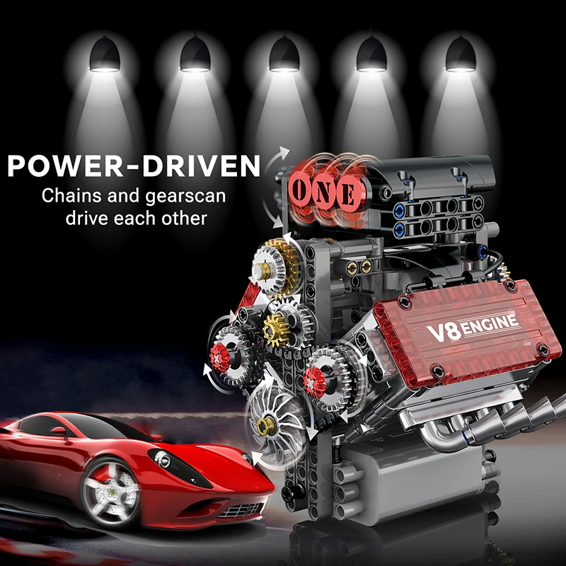 Motorisiertes V8-Motor-Simulationsmodell aus Bausteinen, elektrisch angetrieben, technische Autoteile, kreatives Spielzeug, Geschenk_voghion.com