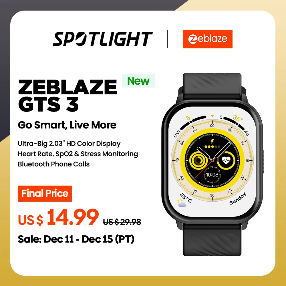  New Zeblaze GTS 3 Smart Watch Ultra-big 2.03'' HD Screen Bluetooth Calling 24H Health Monitor 100+ Sport Modes 200+ Watch Faces 