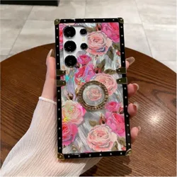 Luxury Glitter Laser Ring Phone Cover for Poco C75 (5G or 4G) (Pink rose)