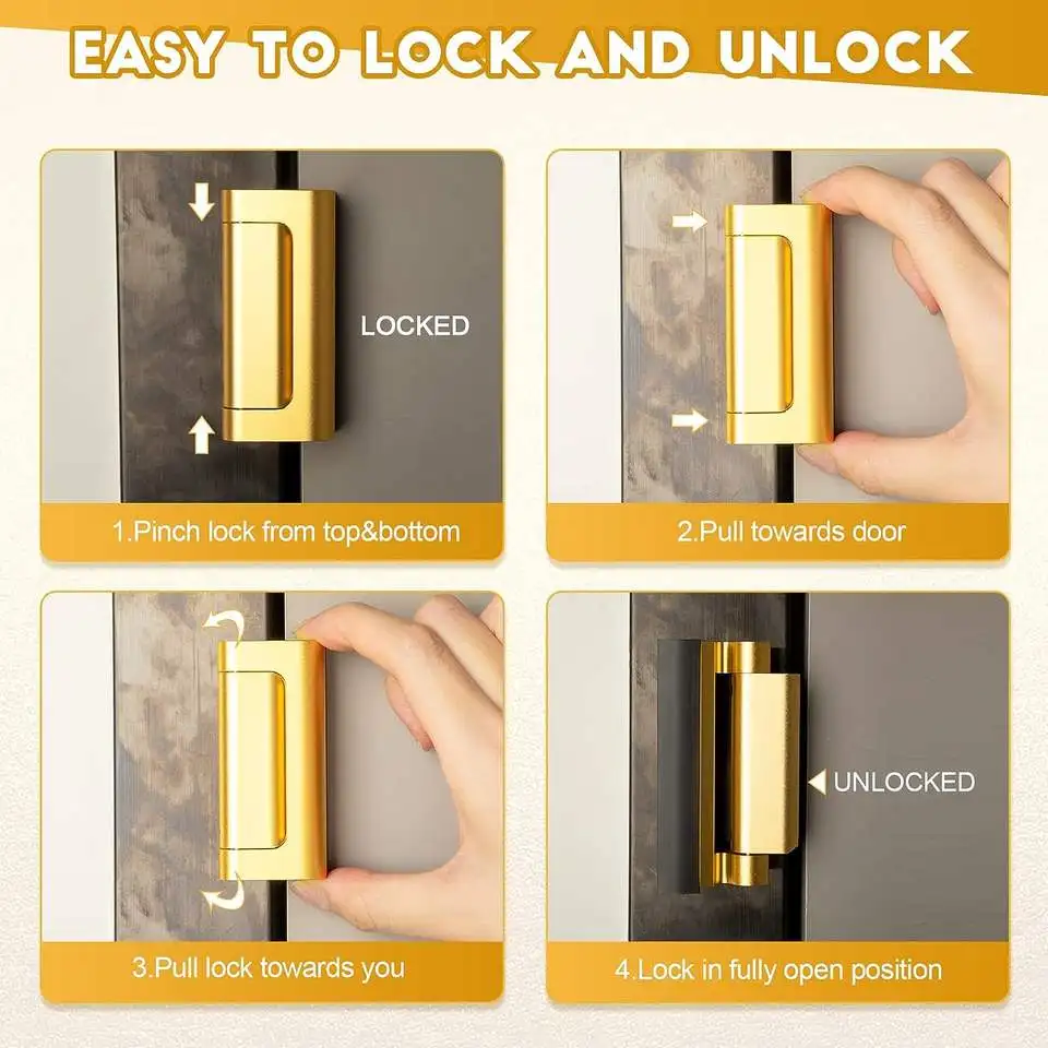 Door Reinforcement Locks Home Security Door Lock for Toddler Childproof Lock Night Withstand 800 Lbs Gold