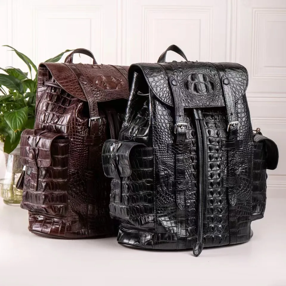 Vexaro men's crocodile leather backpack front view