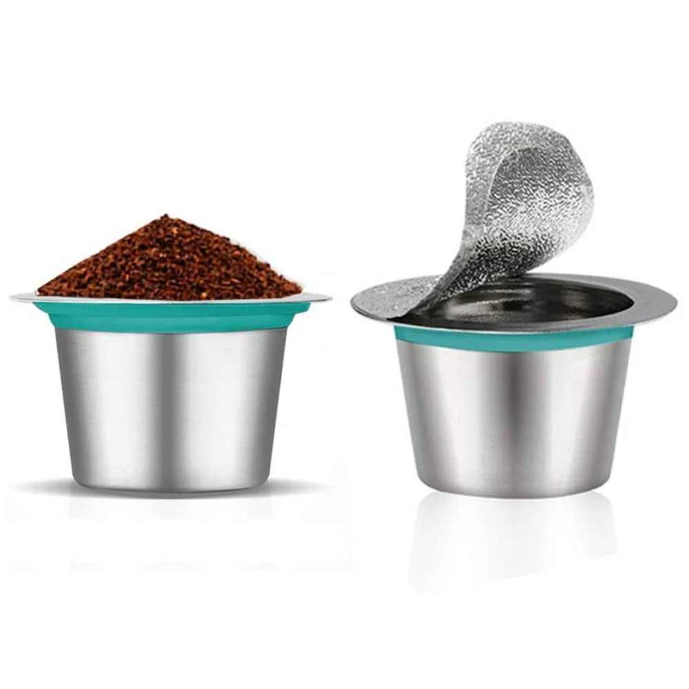 3PCS Stainless Steel Refillable Coffee Capsules Pods and 100PCS Foil Lids, Reusable Coffee Filter for Nespresso