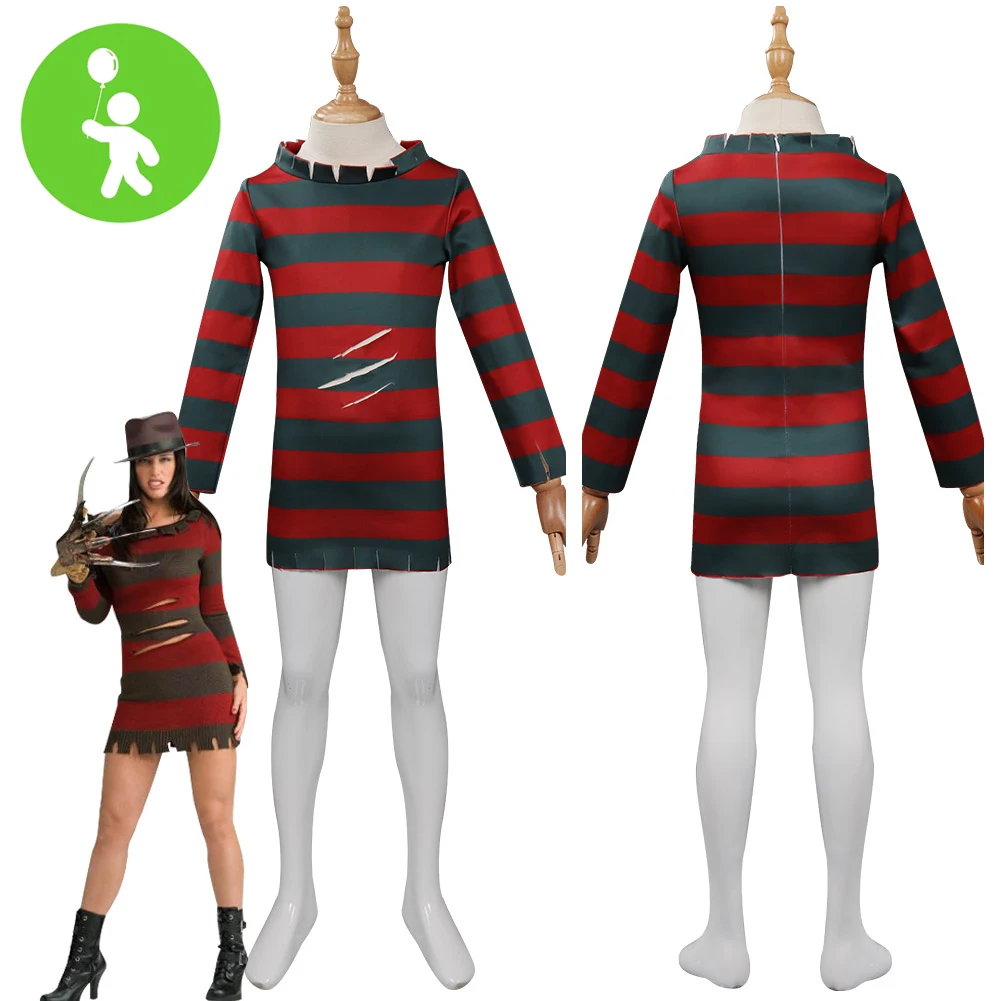 Girls Freddy Krueger Cosplay Costume Horror Movie Nightmare Street Kids