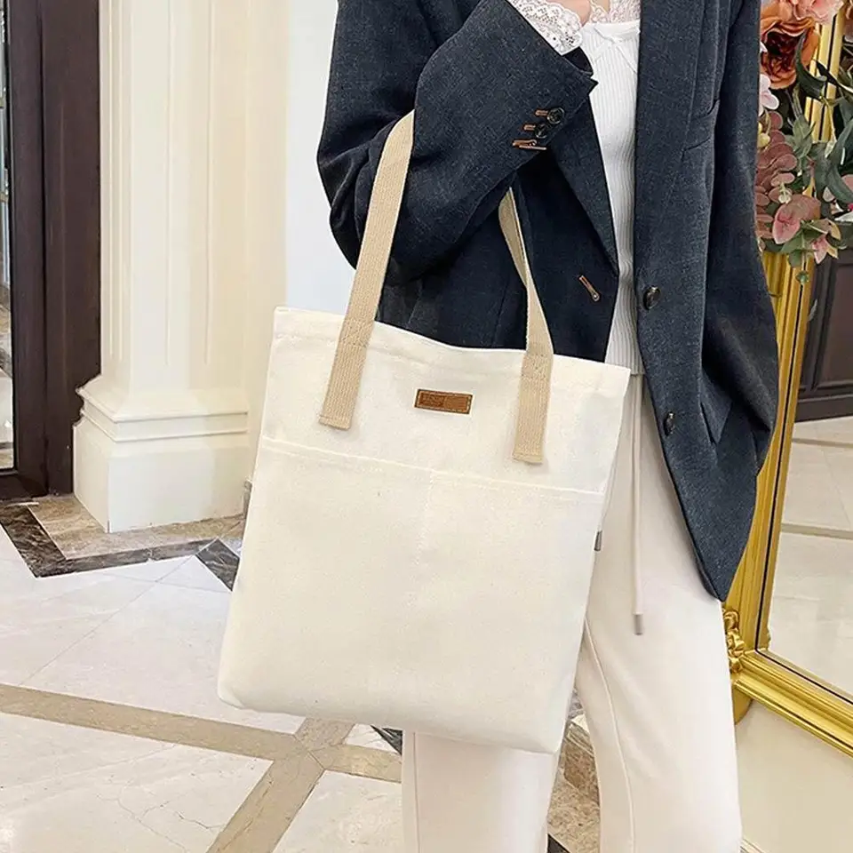 Grand Cabas En Toile Pour Femme – Sac Bandoulière étudiant (neuf, Sans Marque)
