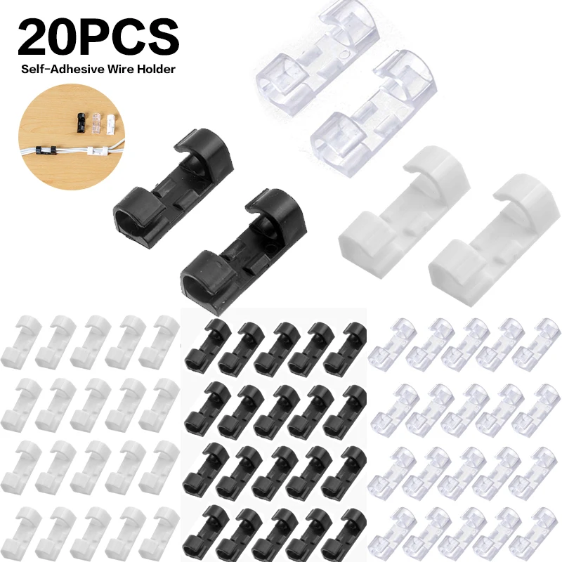 Cable Clip Wire Organizer 20Pcs Desk Self-Adhesive Drop Wire Holder Cord Management Cable Manager Fixed Clamp Office Winder Cable Organizer Cable Clip Cable Clamp