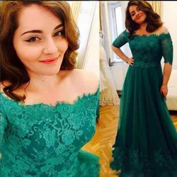 Dark Green Plus Lace 2019 Mother Of The Bride Dresses Off the Shoulder half Sleeves Lace Applique Mother vestido de madrinha