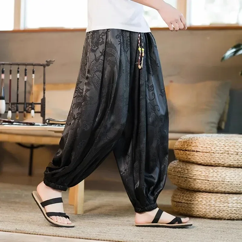 Mens Casual Pants Men's Dragon Pattern Retro Harem Pants Jogging Sweatpants Hip-hop Street Beat Harajuku Style 5XL