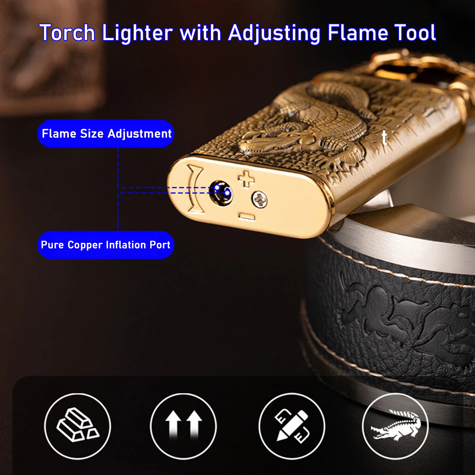 Dragon Design Magic Dual Flame Torch Lighter with Adjusting Flame Tool Windproof Jet Lighter (Without Butane) bbq lighter,butane gas lighter
