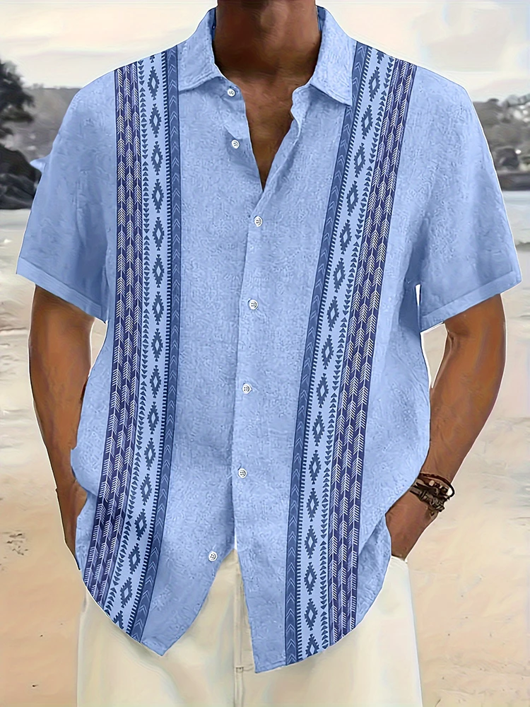 Summer Street Daily Fashion Men's Shirt Seaside Casual Men's Short-sleeved Shirt Striped Printed Men's Short-sleeved T-shirt 4