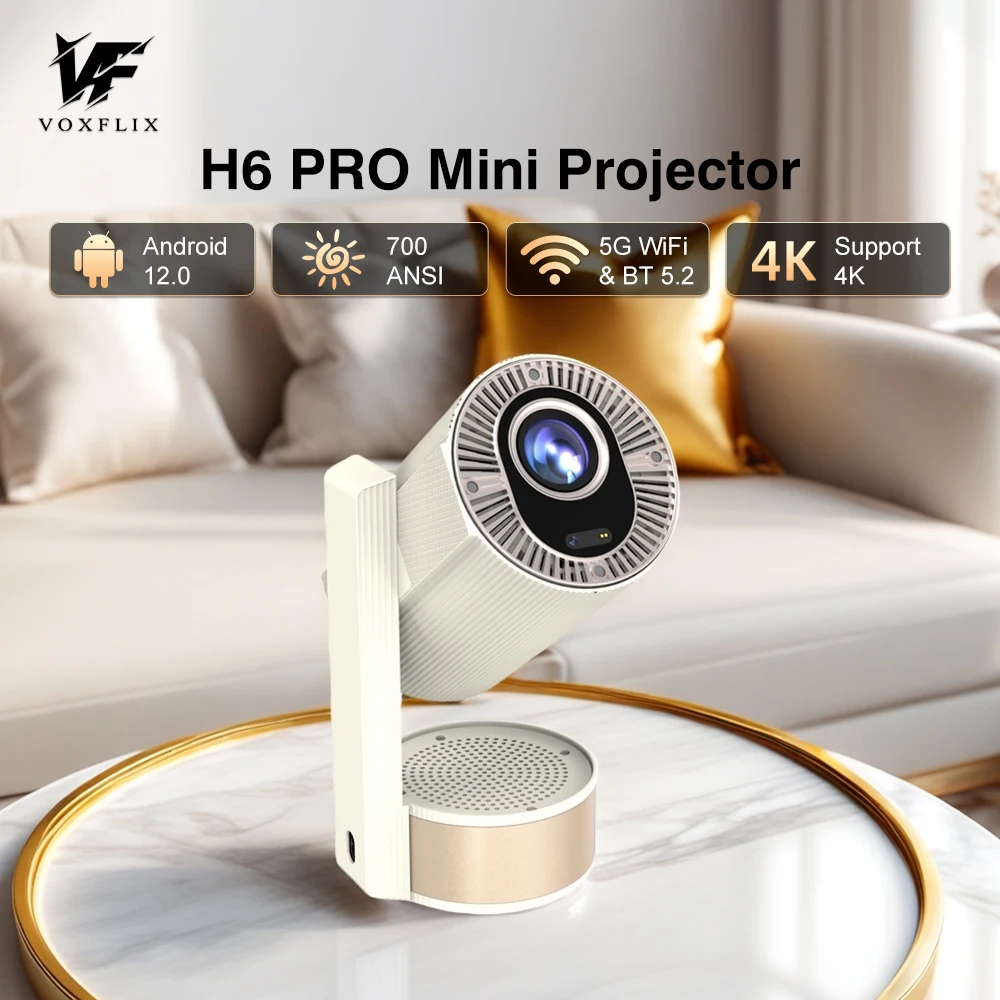 VOXFLIX H6 PRO mini 700ANSI 4k Projector Android 12 1080P Wifi6 Autofocus Automatic keystone correction 5.0 Home Cinema beamer