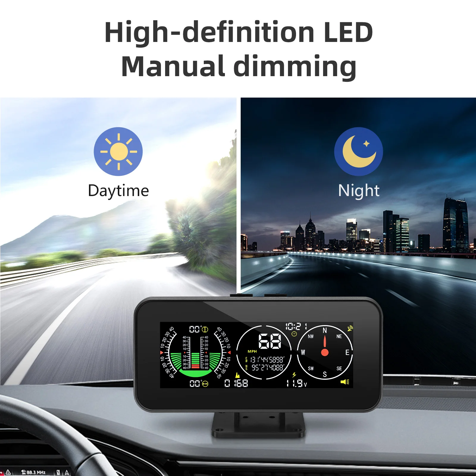 Boussole De Voiture Solaire Hud Gps Affichage Tête Haute Horloge Numérique  Compteur De Vitesse Alarme De Survitesse Fatigue Alerte De Conduite  Altitude Kilométrage Chute Del Dhhys Du 30,97 €