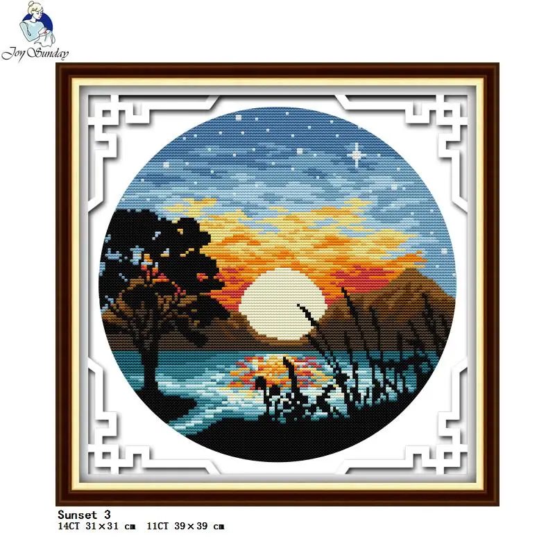 Sunset Collection Painting Cross Stitch Kit DIY Needlework Aida 14CT 11CT White Fabric Printing Needle And Thread Embroidery Set embroidery thread cross stitch kit embroidery fabric