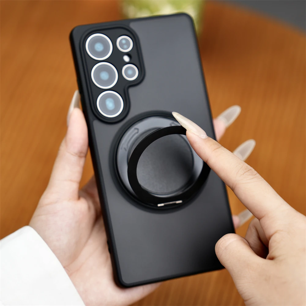 Matte Magnetic Rotating Phone Case with Translucent Cover