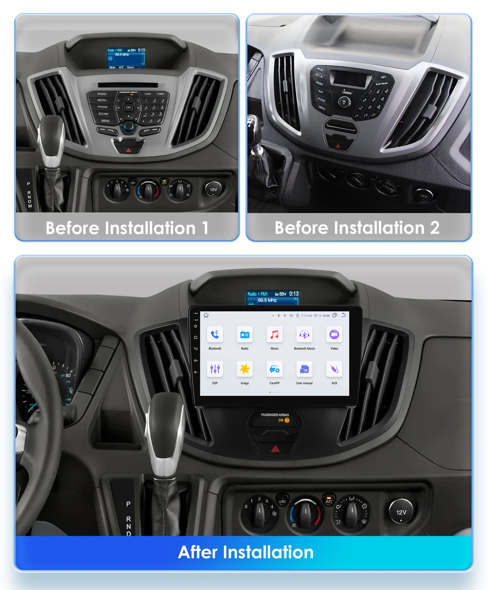 Hizpo 2Din Android 14 Multimedia Auto-Player für Ford Transit 2015 2016 2017 2018 CarPlay GPS Bluetooth WIFI FM RDS Autoradio AI – Detail 4