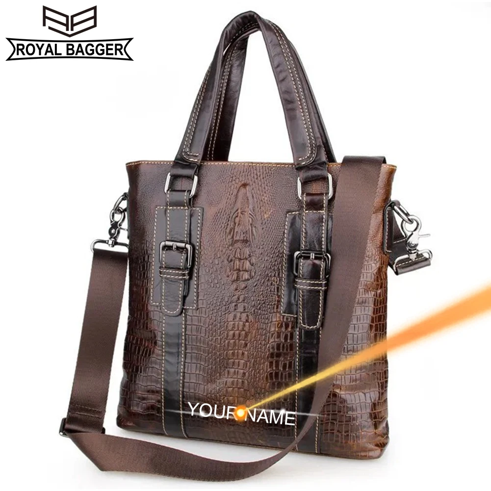 

Royal Bagger 12.9" Laptop Briefcases for Men Genuine Cow Leather Large Capacity Business Vintage Crocodile Pattern Handbag 7265