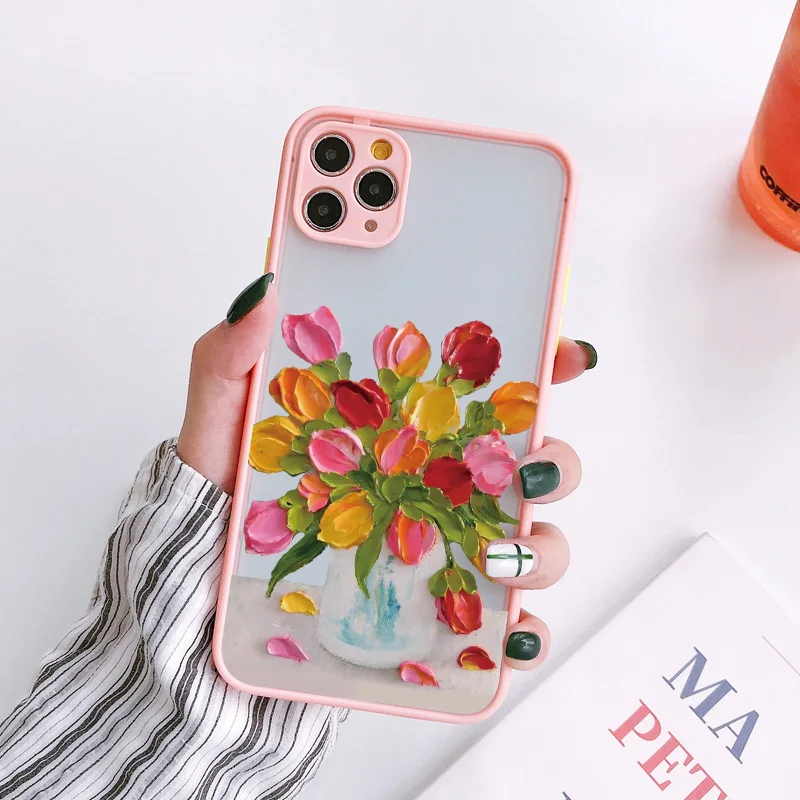 thumbnail image 1 of Retro Oil Painting Flower Phone Case For iPhone 11 12 Pro Max 15 Pro Max 13 12 Mini X XR XS SE 2020 8 7 Plus 14 Plus Covers, 1 of 5