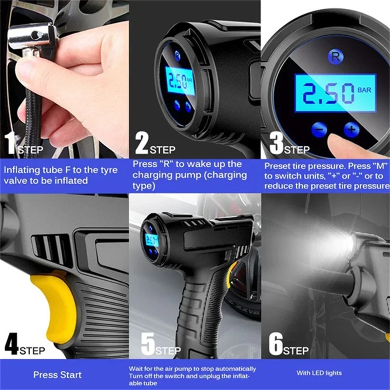 900PSI 120W Digital Display Car Tire Inflator Wired/Wireless Inflatable Pump Portable Air Compressor