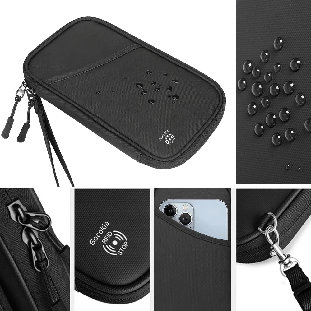 Borsa per passaporto da viaggio Porta famiglia per 5 con RFID, porta carte per passaporto portatile leggero con tracolla - immagine 6