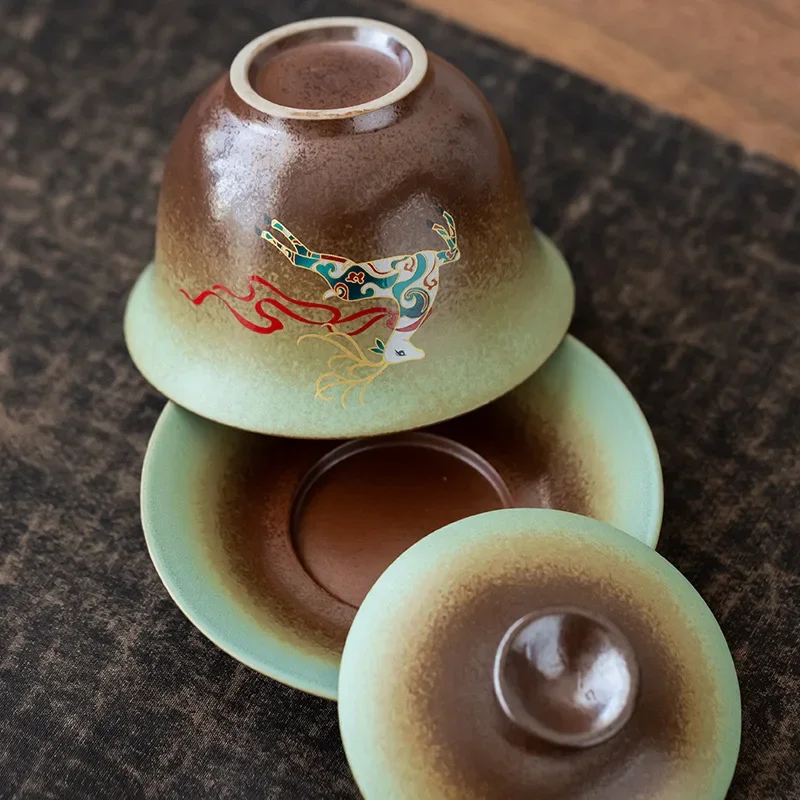Vintage Firewood Gaiwan Tea Ceremony Bowl Ceramic Tea Set Large Cup Making Device Pot Gift Ancient tea utensils