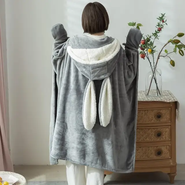 Blanket Hoodie For Women Bunny Ear Blanket Cloak Soft Breathable Bunny Ear Blanket Hooded Cloak For Women Birthday Gift 3