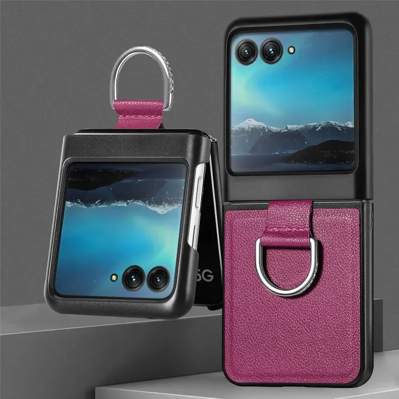 Elevate your Motorola Razr with our Premium PU Leather Folding Phone Case – Ultra-Durable, Elegant Design, and Solid Color Ring Holder
