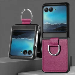 Elevate your Motorola Razr with our Premium PU Leather Folding Phone Case - Ultra-Durable, Elegant Design, and Solid Color Ring Holder for Moto Razr 50 Ultra (Purple)