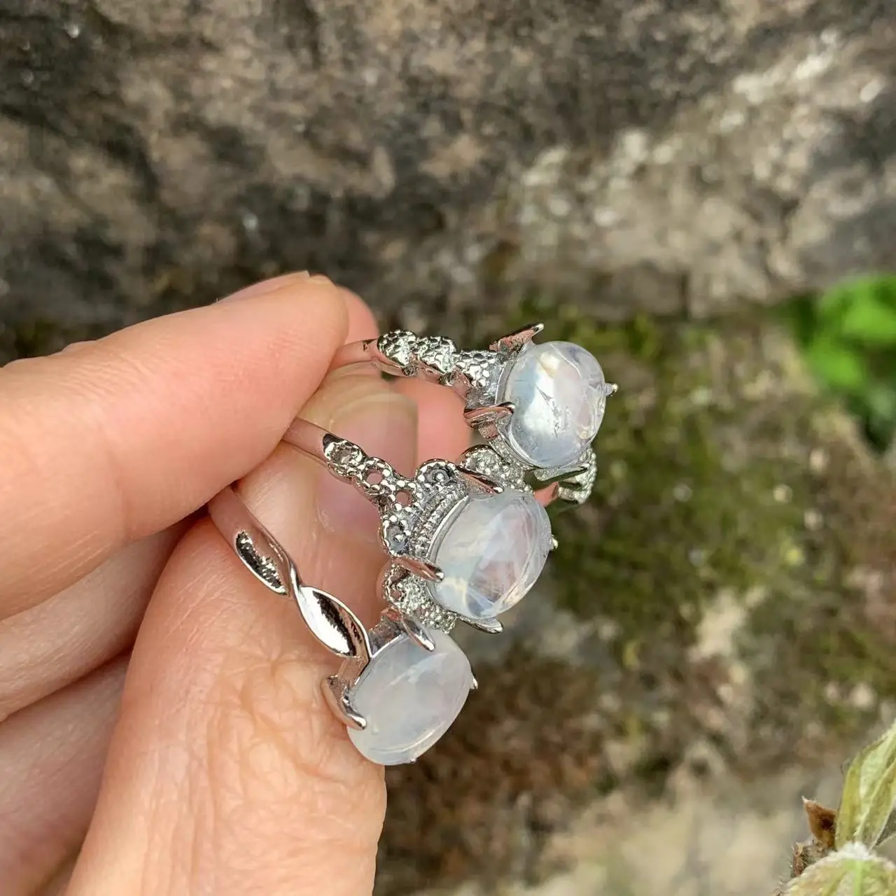 Natural Blue Needle Rutilated Quartz Ring Stone Female Angel Feather Rutilated Rings Jewelry for Women Gift