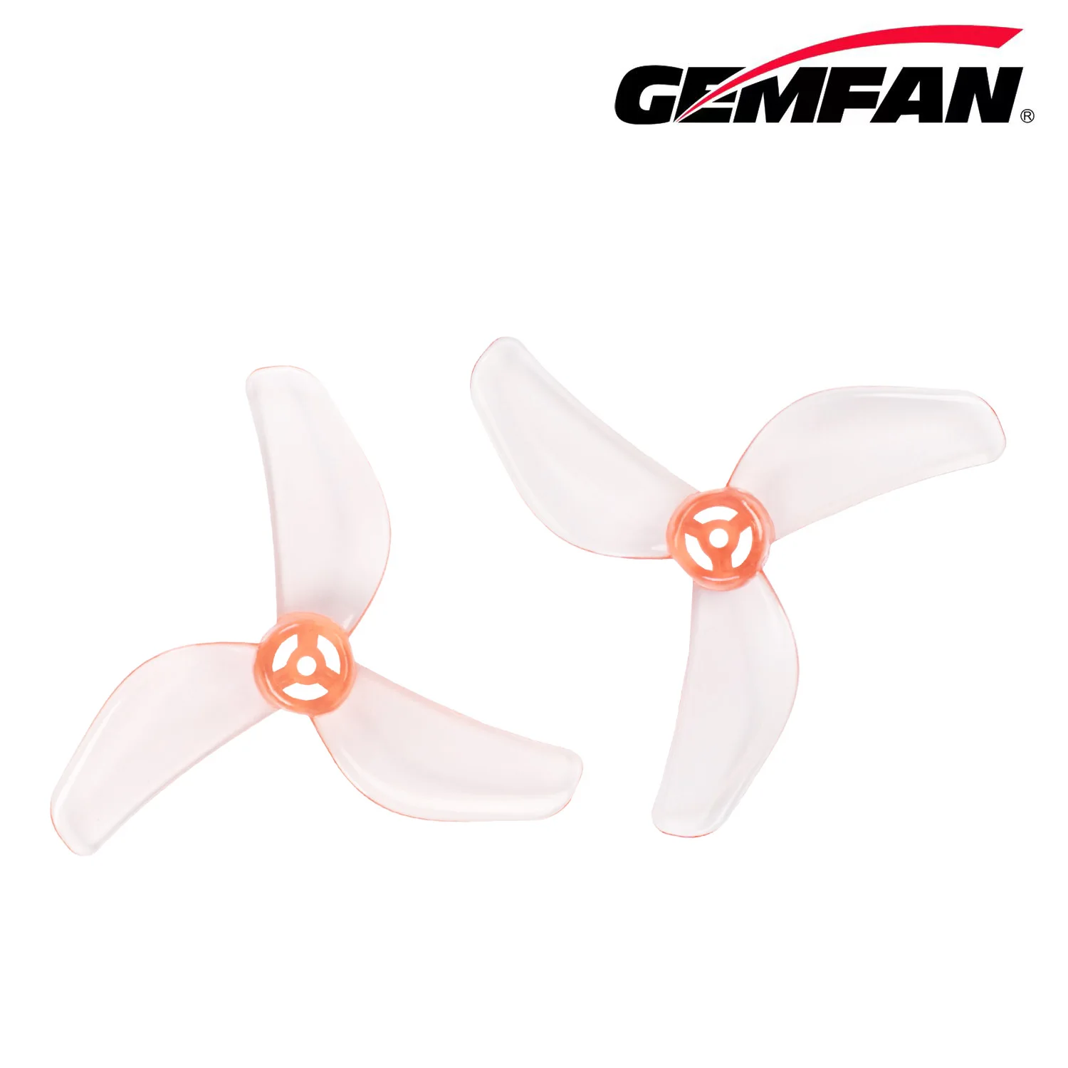 Paire d'hélices Gemfan 1207-3 pour Tiny Whoop, angle latéral révélant le profil fin des pales