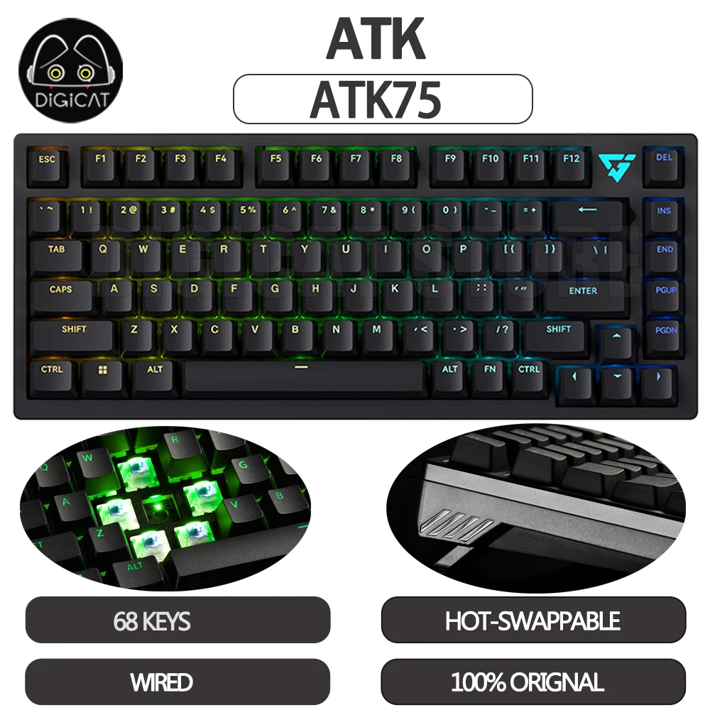 

ATK75 Gamer Mechanical Keyboard 68Keys Esports Magnetic Switch Wired Keyboard CNC Cover RGB Hot-Swap V-Hub Gaming Keyboards Gift