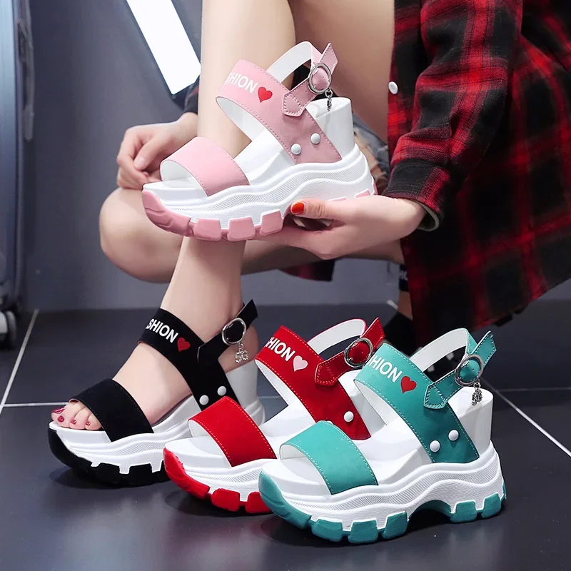 

Platform Sandals Women 2023 New Summer Chunky High Heels Female Wedges Shoes for Women Fish Toe Red Sandalia Feminina