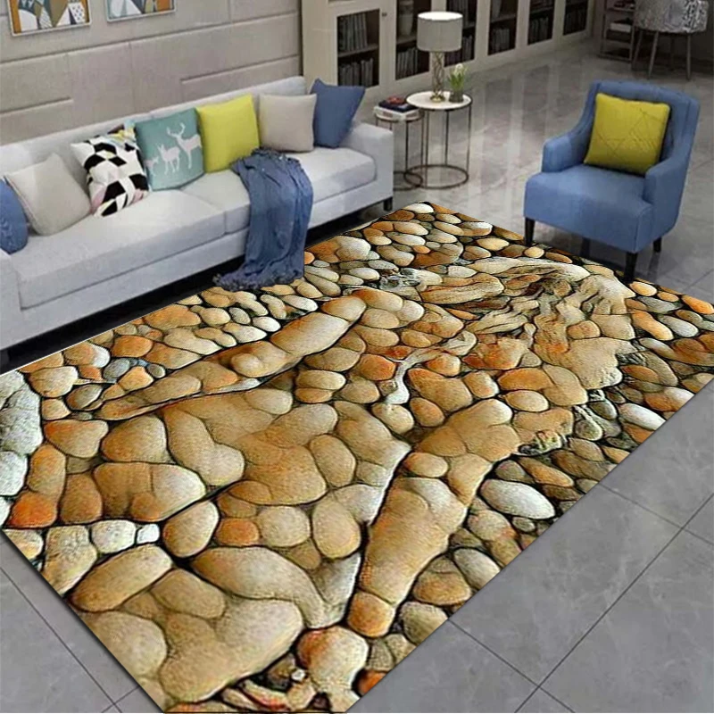 

3D cobblestone creative printed carpet, living room and bedroom decorative carpet, kitchen and bathroom anti-skid floor mat Rug